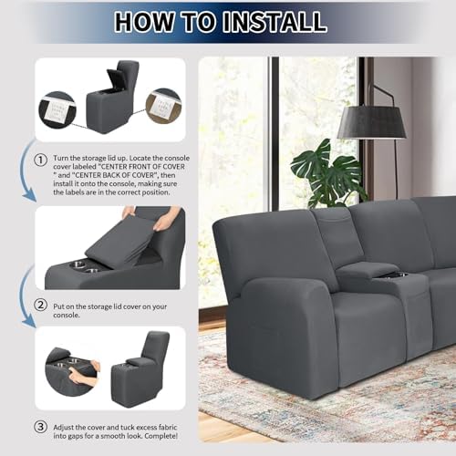 PureFit Recliner Console Cover Super Stretchy Light Gray