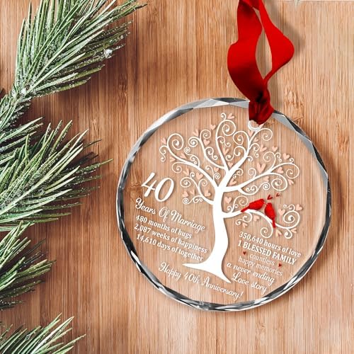 40th Wedding Anniversary Ruby Glass Ornament for Couple