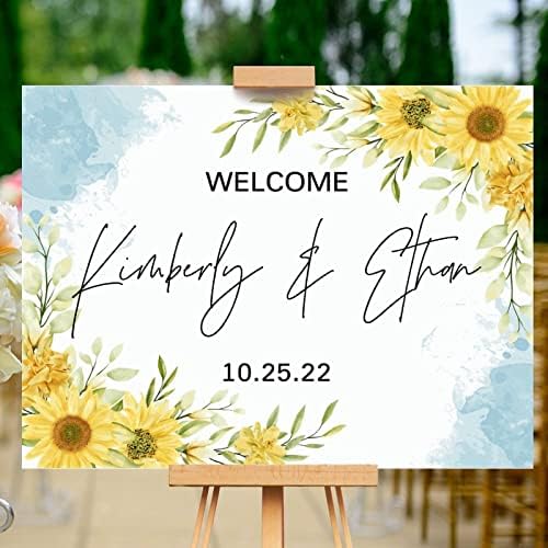 Personalized Blue Sunflowers Wedding Welcome Sign 1