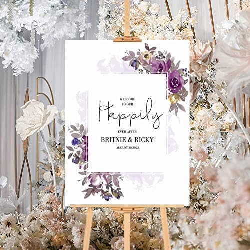 Alioyoit Purple Floral Custom Wood Wedding Sign