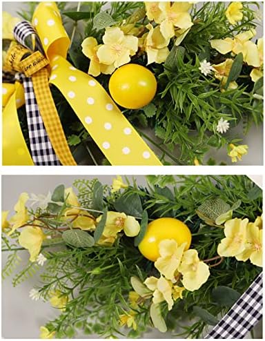 24in Artificial Lemon Swag with Large Bow Yellow Decor