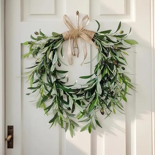 22 Inch Heart Shaped Artificial Olive Wreath