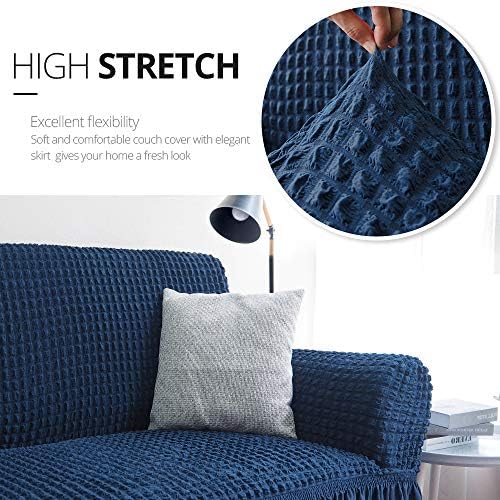 NICEEC Blue 3 Seater Sofa Slipcover with Skirt