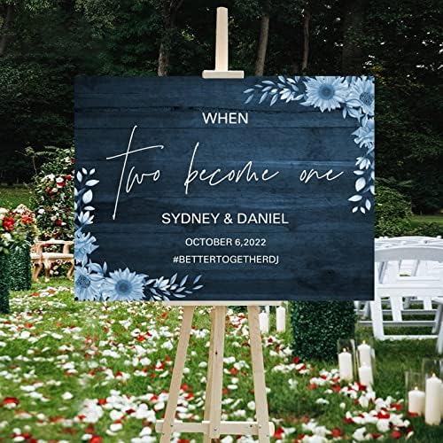 Floral Blue Wood Wedding Welcome Sign Customizable