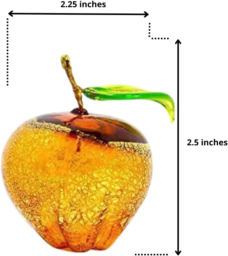 Murano Glass Hand Blown Amber Apple Figurine 3 Inch Tall