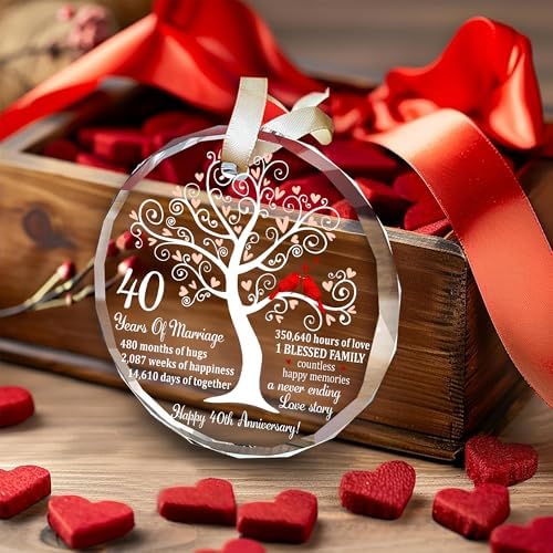 40th Wedding Anniversary Ruby Glass Ornament for Couple