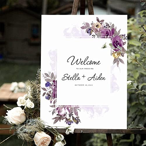 Alioyoit Purple Floral Wood Wedding Welcome Sign