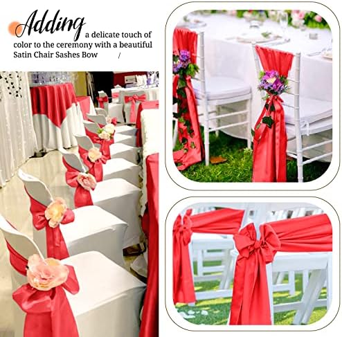 Pesonlook 50PCS Red Satin Chair Sashes for Decor