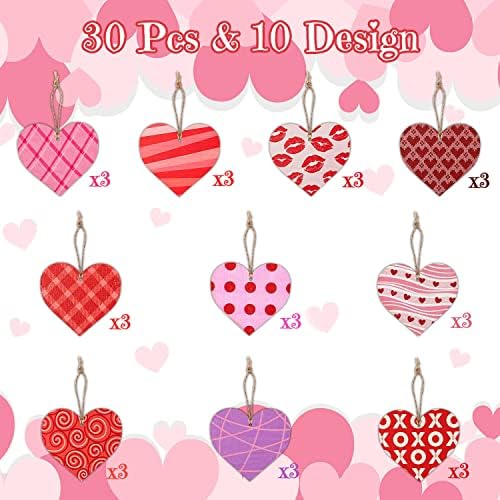 Haooryx Heart Shaped Wood Slice Hanging Ornaments 31Pcs