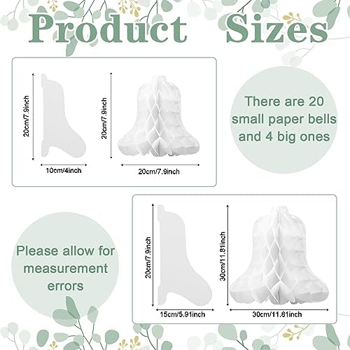 24 Pcs White Hanging Honeycomb Wedding Bells Decorations