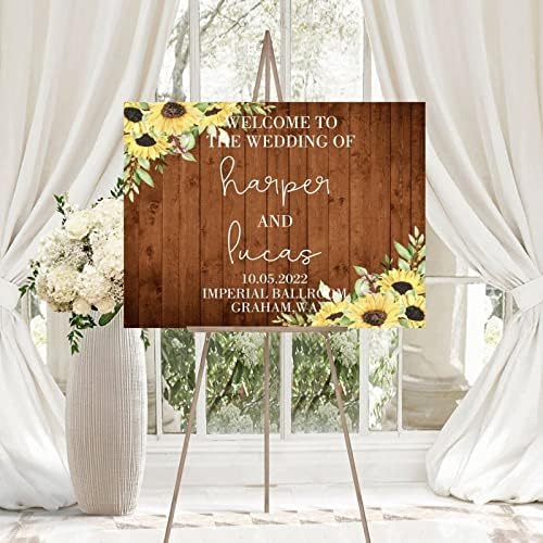 Custom Wedding Welcome Sign Brown Wood Chic Modern 12x16 Inch
