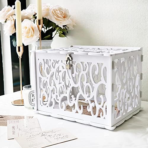 OurWarm PVC Hollow Wedding Envelope Box with Lock and Card Sign