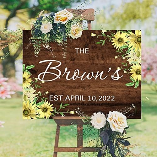 Customizable Wedding Welcome Sign Sunflower Brown Wood