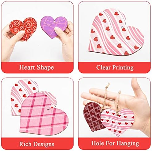 Haooryx Heart Shaped Wood Slice Hanging Ornaments 31Pcs