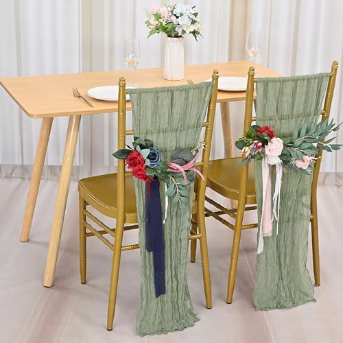 Showgeous Cheesecloth Chair Sashes 20PCS Sage Green 16x70 Inch