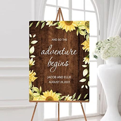 Rustic Wood Wedding Welcome Sign with Sunflower Design