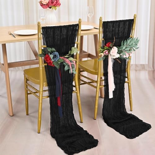 Showgeous 20PCS Black Cheesecloth Chair Sashes for Wedding Banquet