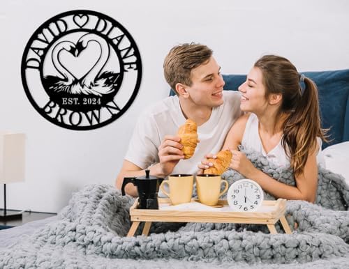 Personalized Swan Couple Metal Sign with Last Name