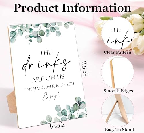 The Drinks Are On Us Sign Wooden Tabletop Wedding Decor