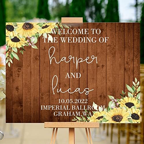 Custom Wedding Welcome Sign Brown Wood Chic Modern 12x16 Inch