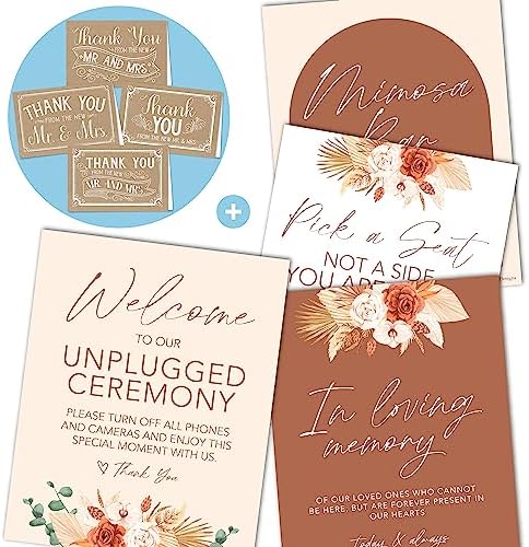 Hadley Designs Boho Wedding Signs Set 9 Pieces with 24 Thank You Cards