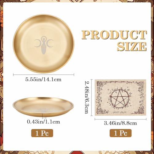 CREATCABIN Tarot Altar Plate Candle Holder with Golden Design
