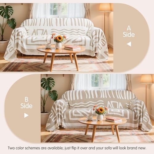 Hokway Boho Chenille Sofa Cover with Tassels 71x134inch