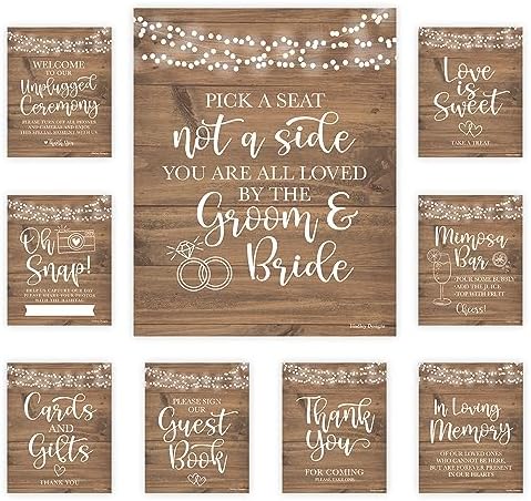 Hadley Designs 9 Rustic Wedding Signs Set