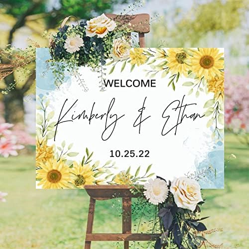 Personalized Blue Sunflowers Wedding Welcome Sign 1