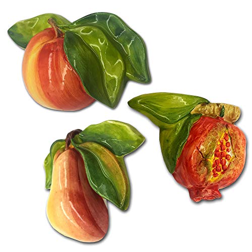 Italian Ceramic Fruits Wall Decor - Painted Apple Pear Pomegranate