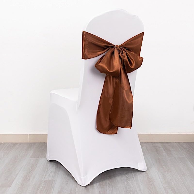 100 Cinnamon Brown Satin Chair Sashes for Wedding Decorations