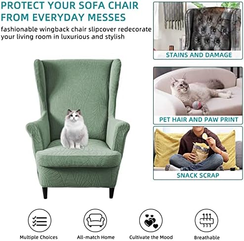 CRFATOP 2 Piece Stretch Wingback Chair Slipcovers Green