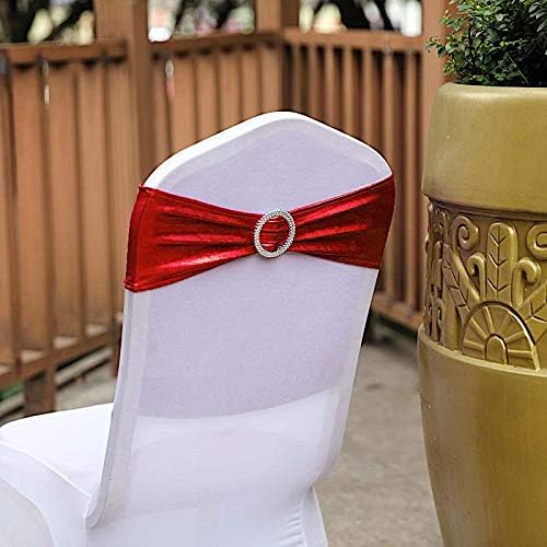 Balsa Circle 10 pcs Red Metallic Spandex Chair Sashes with Silver Buckles