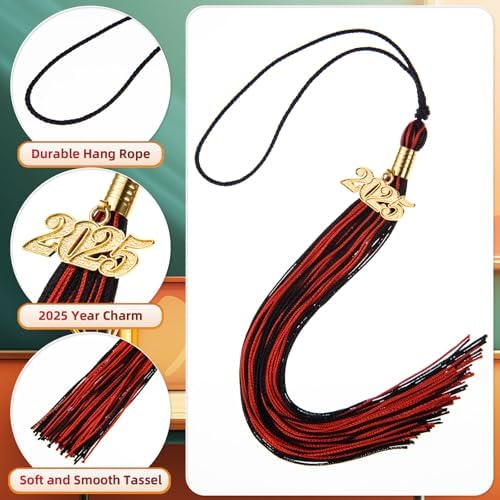 12 Graduation Tassels with 2025 Black Red Charms