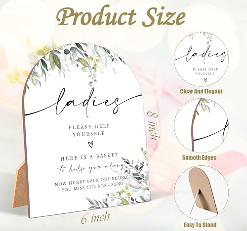 2 Pack Greenery Bathroom Basket Wedding Signs for Ladies Gents