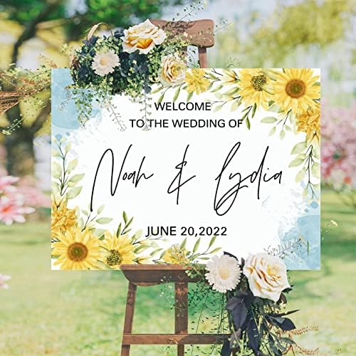 Customizable Blue Sunflowers Wedding Welcome Sign