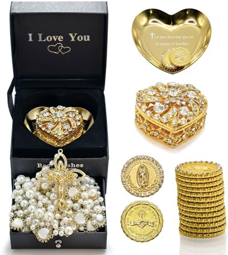 Catholic Wedding Set Arras and Lazo with Jewelry Box