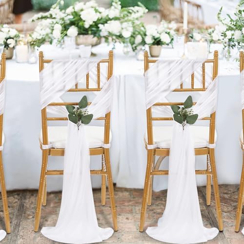QueenDream White Chair Sashes Wedding Aisle Decorations 24 Pack