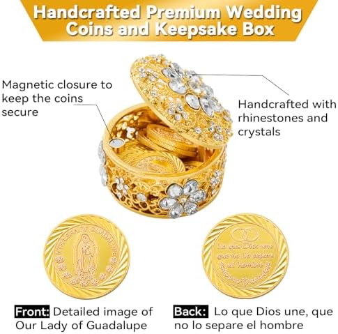 Catholic Wedding Arras Set with Virgen De Guadalupe Gifts Box