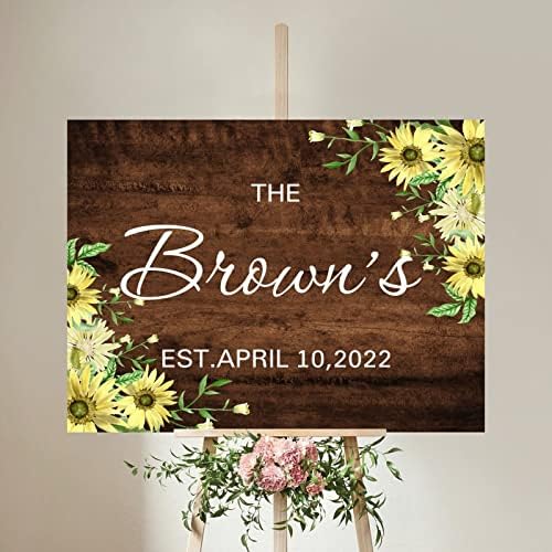 Customizable Wedding Welcome Sign Sunflower Brown Wood