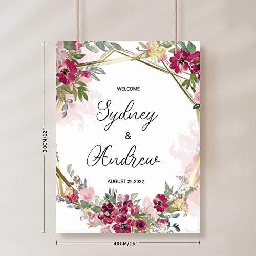 Alioyoit Pink Floral Customizable Wedding Welcome Sign