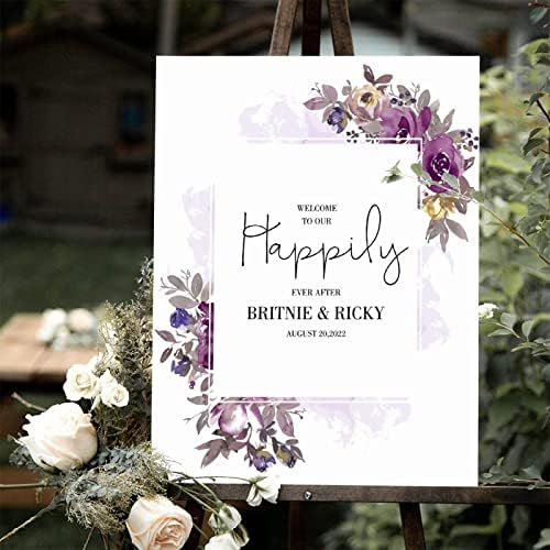 Alioyoit Purple Floral Custom Wood Wedding Sign