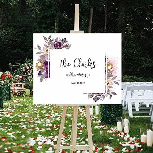Customizable Purple Floral Wedding Welcome Sign 16x20 Inch