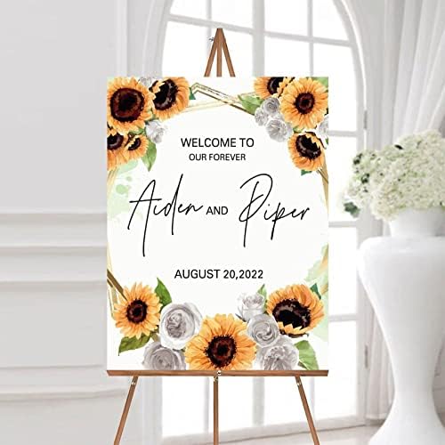 Alioyoit Wedding Welcome Sign with Sunflowers Custom Wood Sign 12x16 Inch