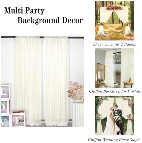 DUOBAO Ivory Sheer Chiffon Curtain Panels 29x120