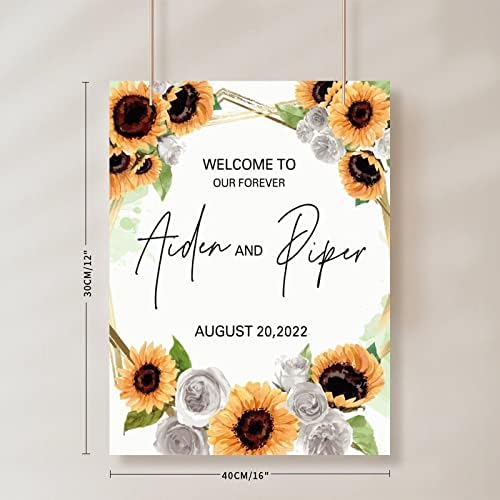 Alioyoit Wedding Welcome Sign with Sunflowers Custom Wood Sign 12x16 Inch