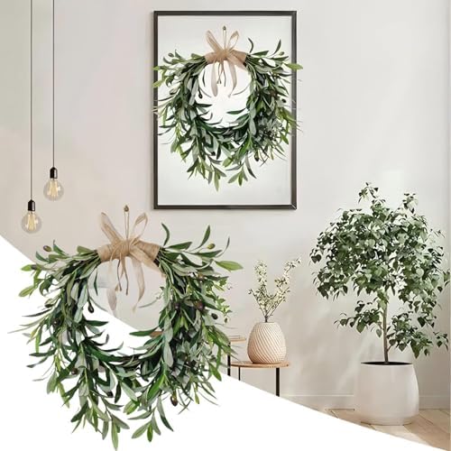 19 Inch Artificial Olive Leaf Wreath for Front Door
