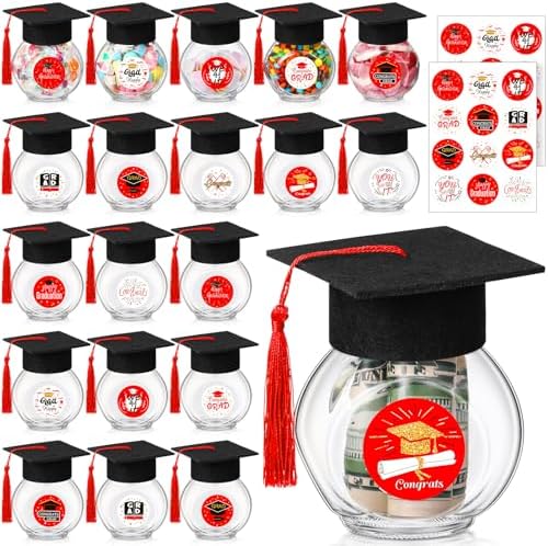20 Sets Glass Graduation Cap Candy Jars for Class of 2025