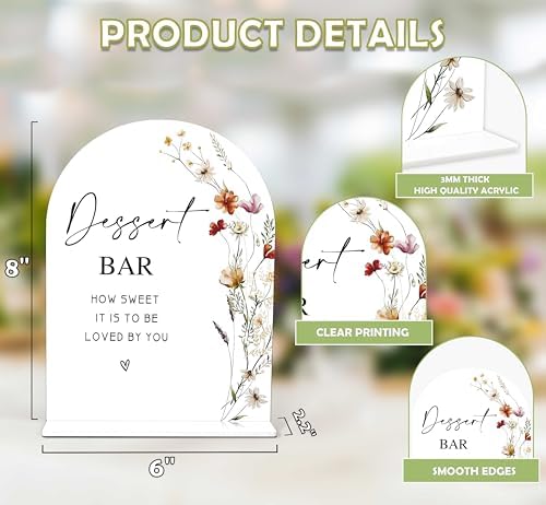 Boho Floral Dessert Bar Sign 6x8 Inch Wedding Decor