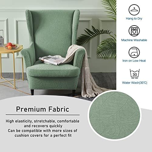 CRFATOP 2 Piece Stretch Wingback Chair Slipcovers Green